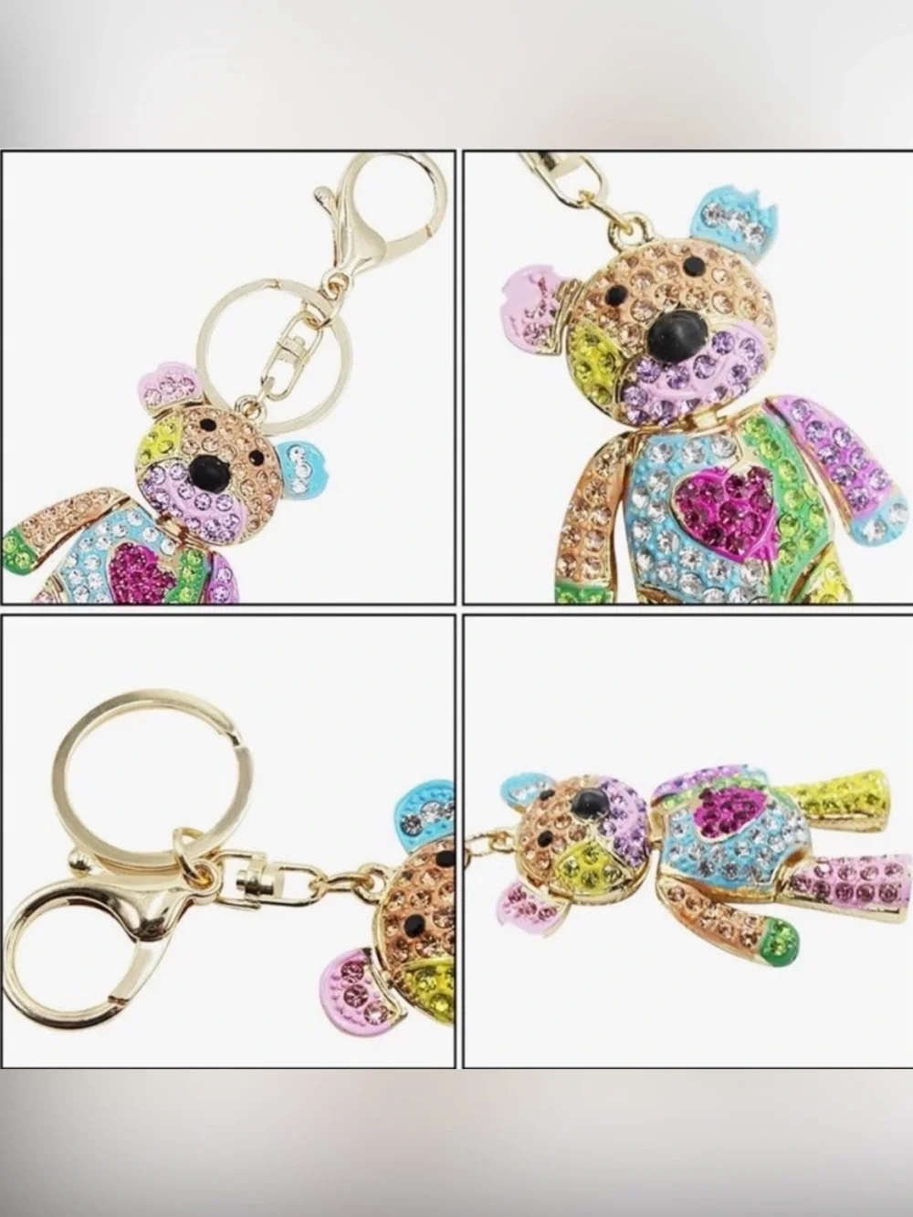 Multicolor Rhinestones Teddy Bear Bag Charm Key chain - Picture 2 of 3